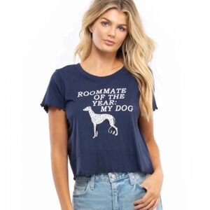 Wildfox Roommate of the Year My‎ Dog Cropped Tee Top T-Shirt Blue XS